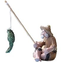 貴重な木材で作られた釣りをする老人の木像 木彫・置物・釣りをする老人・No.190805-01・梱包サイズ60